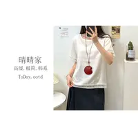  晴晴家-【晴空祥云】夏季韩系百搭通勤镂空蕾丝花边短袖T恤1074