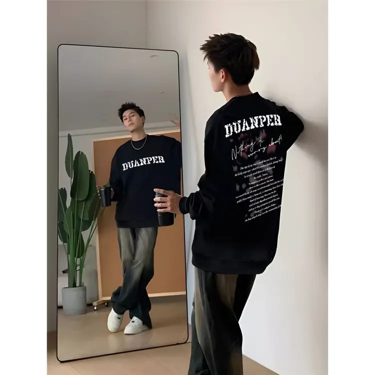 特大码300斤纯棉美式字母印花长袖T恤男款秋季时尚潮流内搭打底衫
