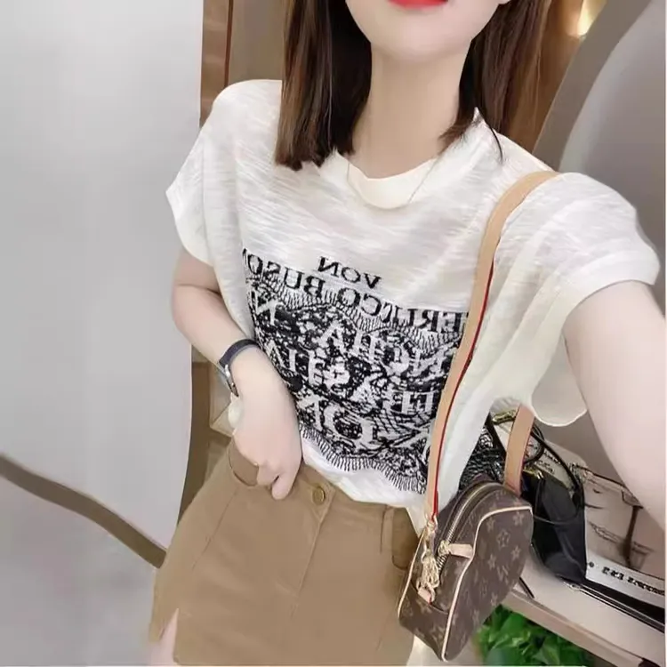 夏季新款短袖t恤女薄款设计感出游小众百搭宽松休闲圆领上衣洋气