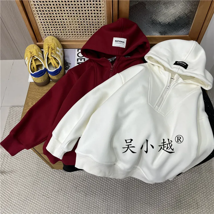 吴小越w1903男童连帽加绒卫衣冬款宽松韩版数码印花绒感t恤中大童