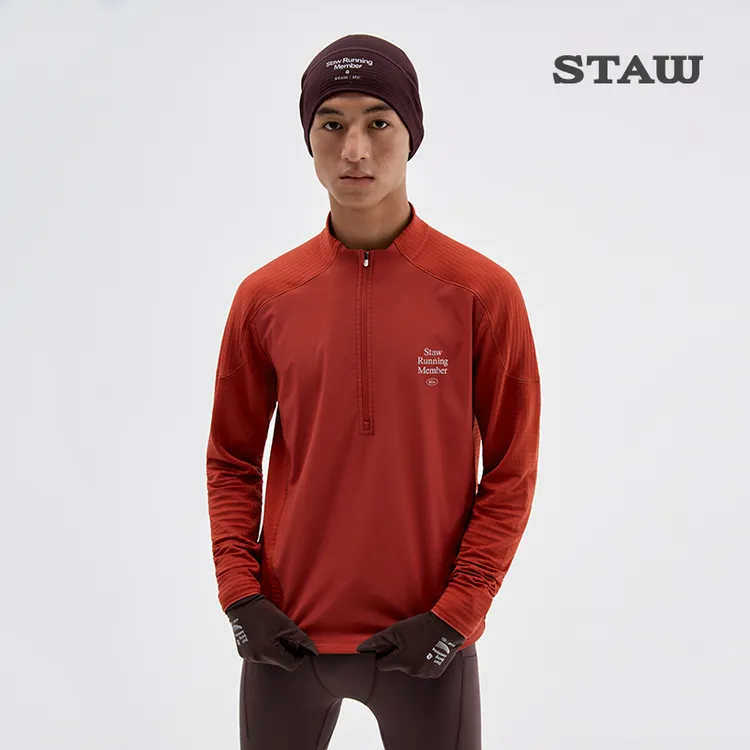 STAW世拓10度御风抓绒跑步长袖T恤加绒保暖防风半拉链运动速干衣T