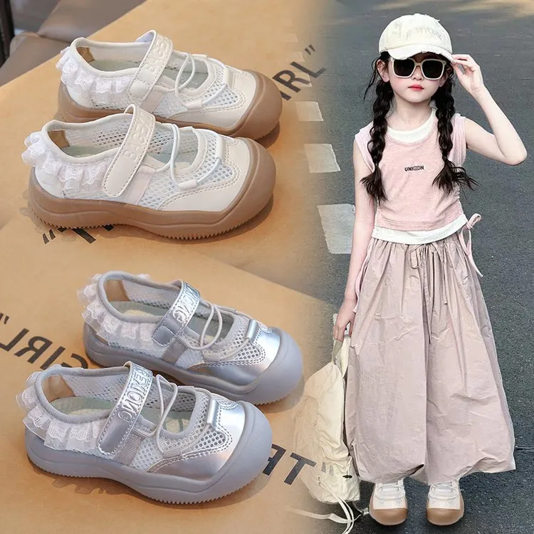 女童芭蕾风运动凉鞋夏季新款2025儿童单网休闲鞋韩版小女孩公主鞋