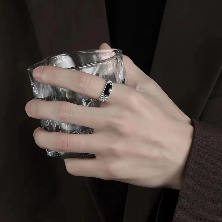 铜合金戒指 时尚创意棋盘格戒指男潮流个性男士食指戒冷淡风小众