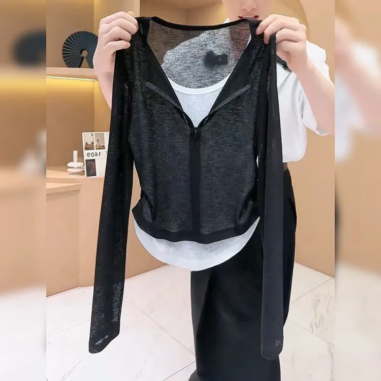 假两件设计开衫长袖衬衫2025新款时尚休闲韩版独特通勤防晒衫上衣