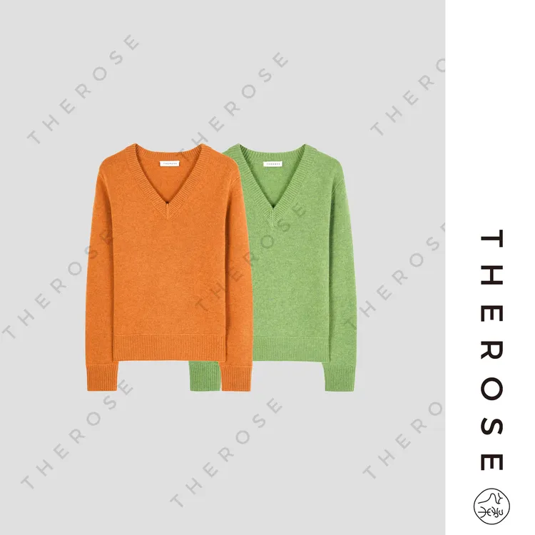 之柔【开心果】慵懒简约羊毛休闲V领针织衫亲肤百搭宽松长袖上衣女