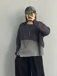 【特色半截上衣】长袖短款休闲风极简风日系设计感氛围感针织假两件