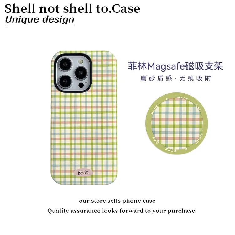 彩色格纹磁吸支架菲林壳适用华为苹果16/15promax手机壳小米14/13