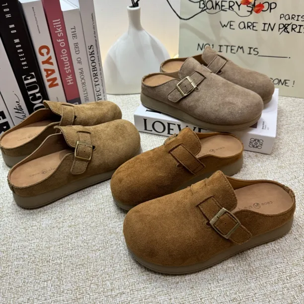 勃肯鞋女秋冬新款时尚百搭软底复古平底包头拖鞋一脚蹬懒人半拖鞋