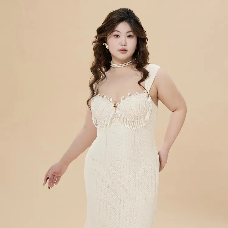 LaceMade大码女装【塞壬之歌】法式白色鱼尾吊带连衣裙夏25LYQ2W05