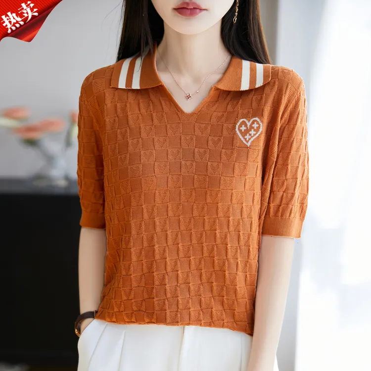 哥弟阿玛施正品新款百搭薄款女装针织衫夏季穿搭宽松减龄翻领上衣