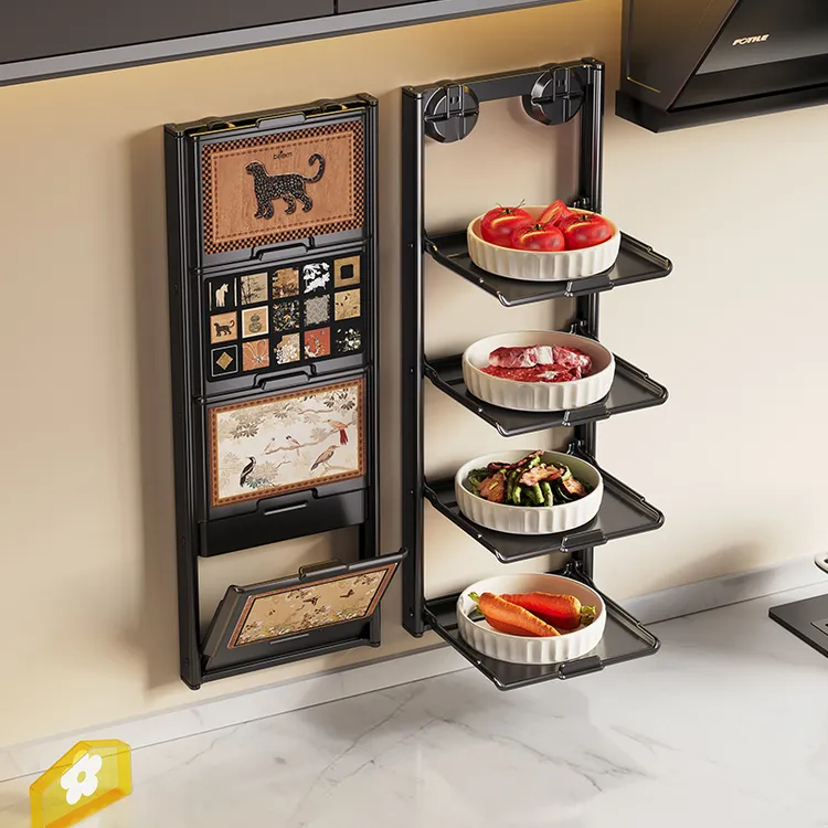 美世达厨房备菜置物架免打孔吸盘壁挂配菜盘可折叠多层家用收纳架