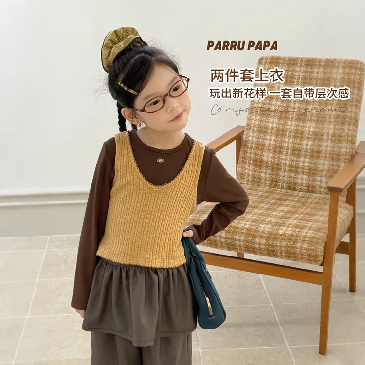 PAPA~韩系25秋女童韩版简约上衣两件套-32989