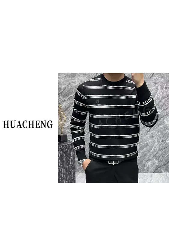 【HUACHENG】经典男士百搭时尚条纹舒适款 好看且高级针织衫 HC25