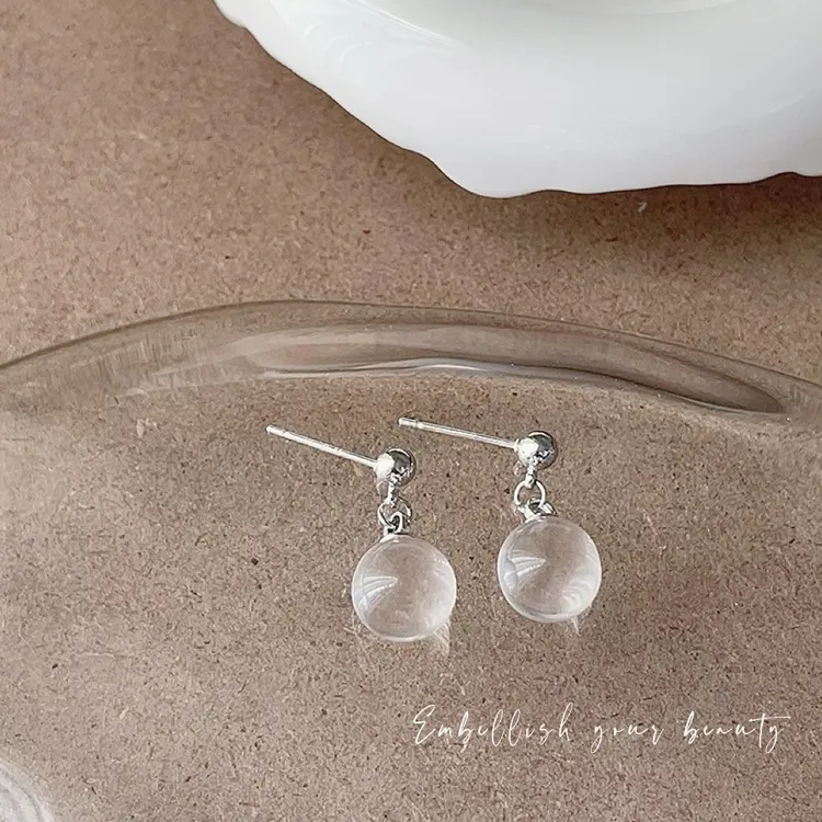 合金仿水晶耳饰 高级感优雅透明白圆珠耳坠耳钉简约百搭耳环女