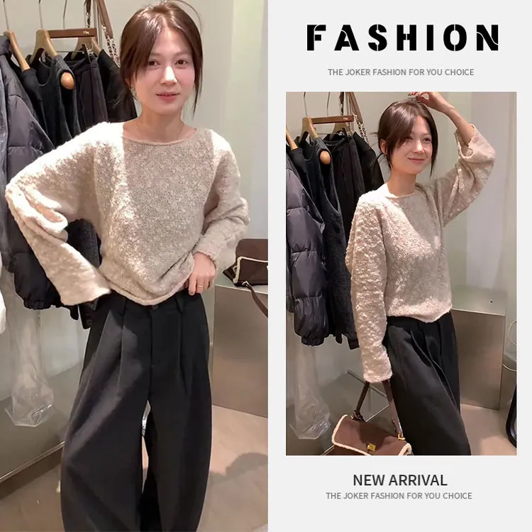 早春穿搭一整套女装2025年小众设计感圆领针织毛衣阔腿裤两件套潮