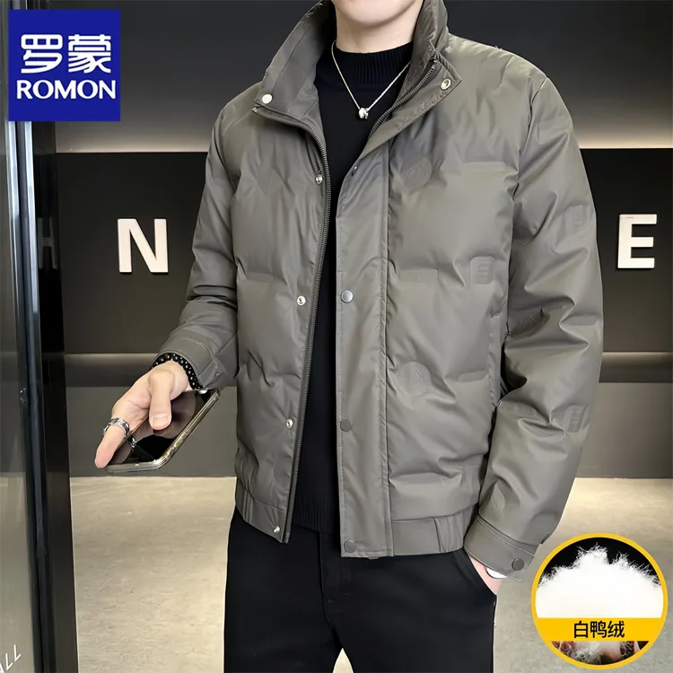 罗蒙男士羽绒服白鸭绒2025新款冬季立领保暖短款轻薄外套潮牌男装