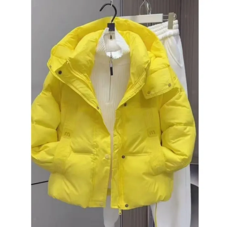 超好看时尚减龄百搭糖果色连帽加厚棉服外套女冬季面包服小个子潮