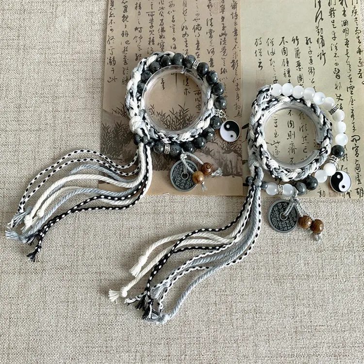 新款无极花钱双生太极山鬼手绳新中式男女复古款手串藏式编织礼物