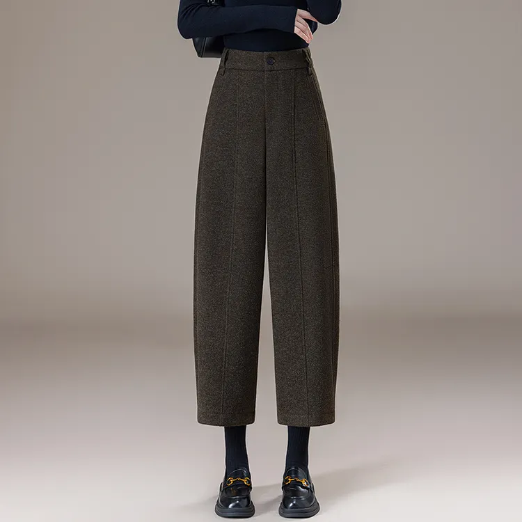 绵羊毛九分弯刀裤女秋冬2025新款高腰宽松显瘦小个子加厚香蕉裤子