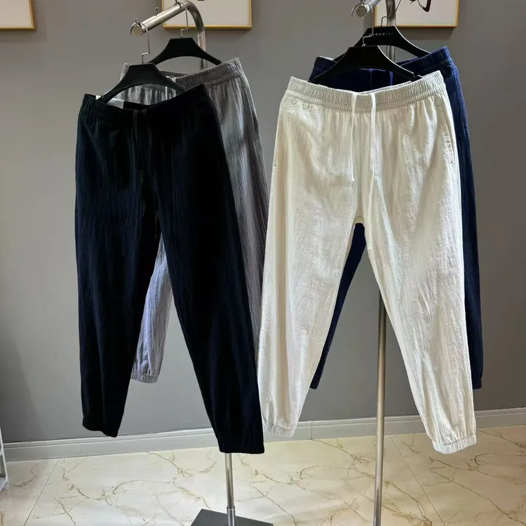 退货补贴 男士春夏户外棉麻混纺透气舒适休闲裤 束口裤 卫裤