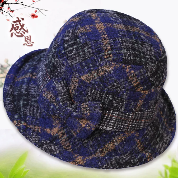 中老年人帽子女秋冬季妈妈毛呢礼帽加厚奶奶布盆帽春秋休闲渔夫帽