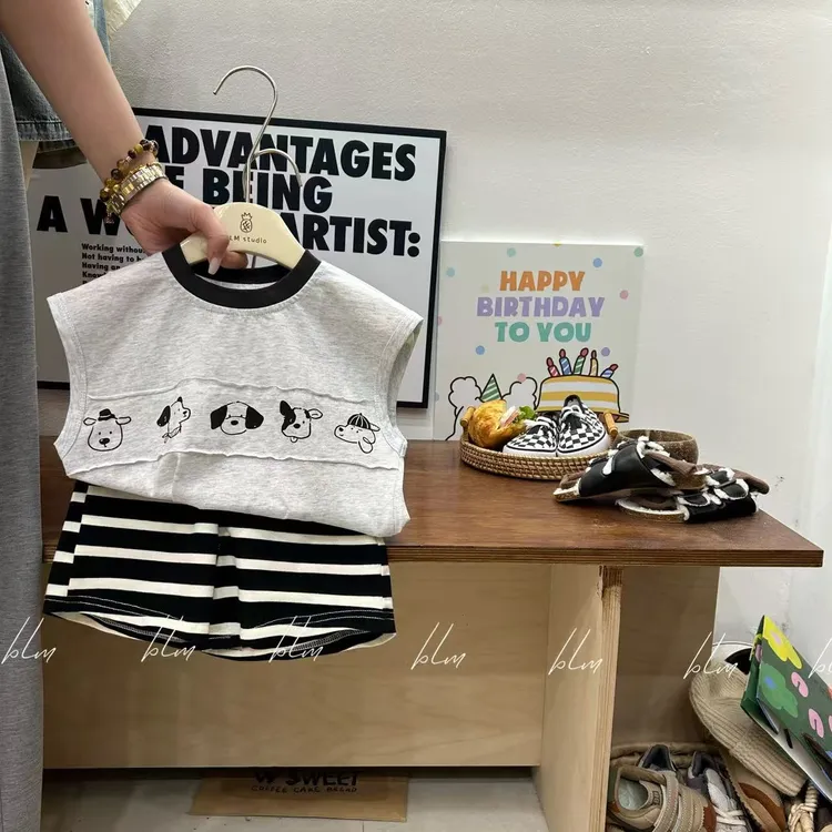 2025夏季新款男童短袖T恤韩版小男孩立体卡通玩偶短裤儿童套装