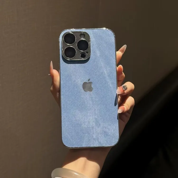 牛仔布款电镀边高级感适用苹果16promax手机壳带镜头膜潮牌网红