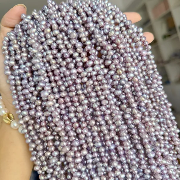 4号蓝莓紫色5～6mm二八孔米珠天然淡水珍珠无核diy手工材料半成品