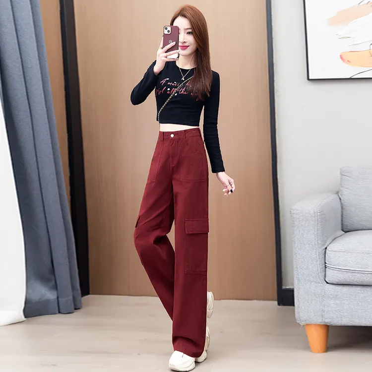 美式工装裤装2025新款高腰宽松直筒加厚休闲女裤秋冬