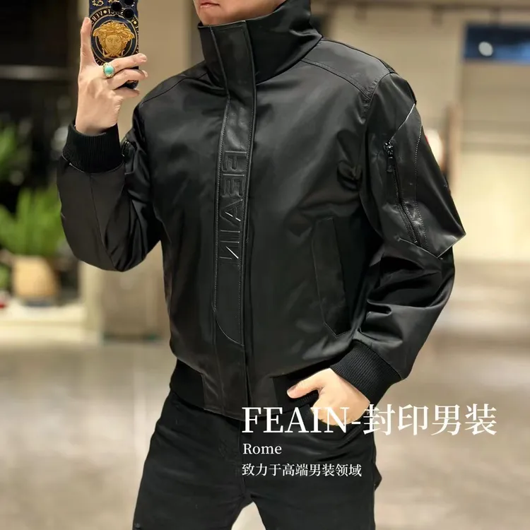 【真皮拼羽绒服】高端男士定制全手工立体拼接绵羊皮羽绒服256073