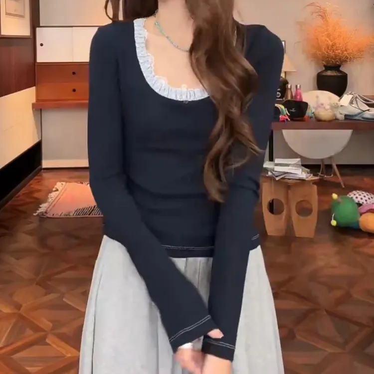 「蕾丝饰边」秋季新款女装时尚修身显瘦T恤长袖LK2506156