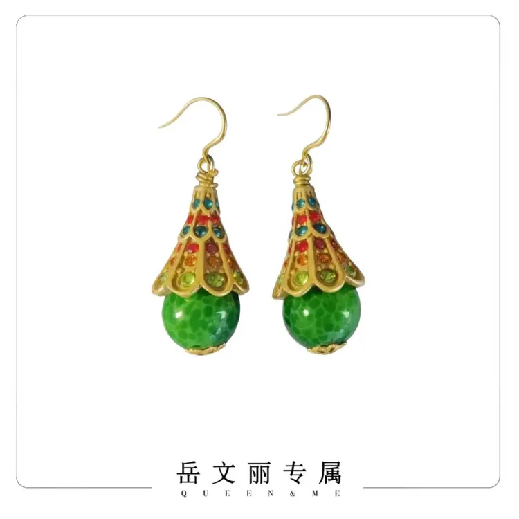 （岳文丽专属）琉璃耳坠镀金粉蛙皮绿蛙皮手工古法民族风国风时尚