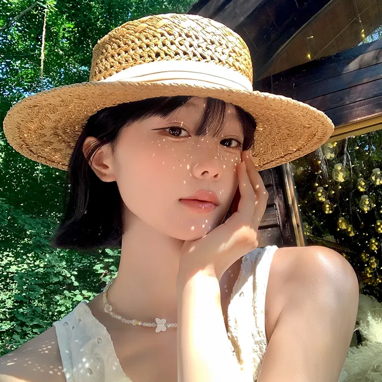 老钱风镂空草帽女夏季出游海边沙滩礼帽遮阳帽复古平顶太阳帽子