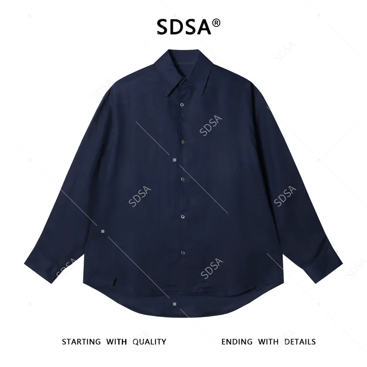 SDSA男士秋冬新款痞帅男装亲肤纯色翻领长袖衬衫宽松百搭衬衣时尚