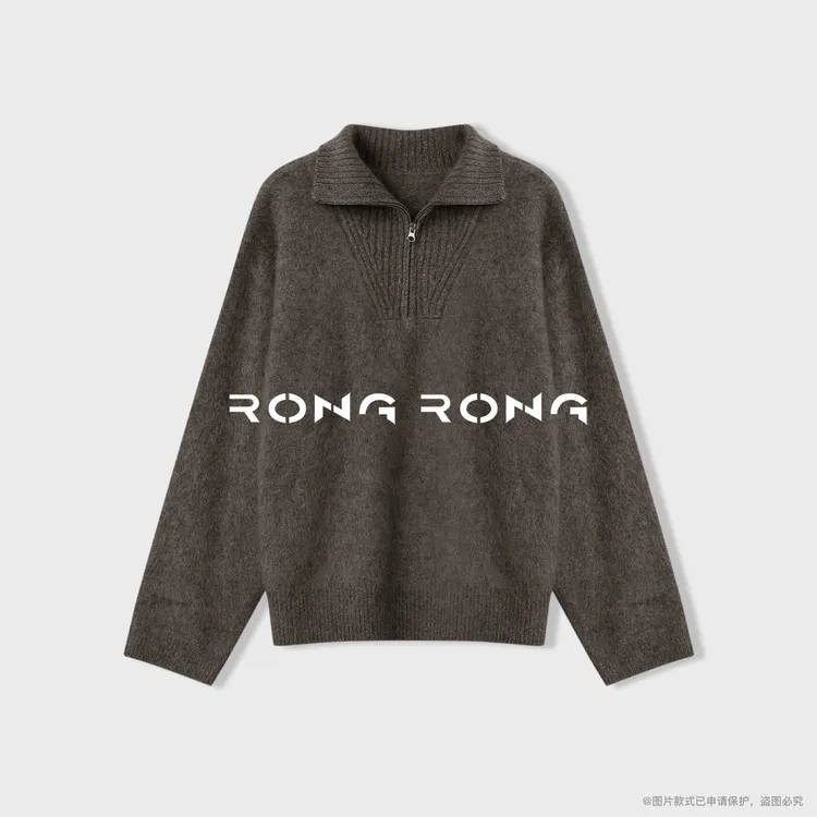 溶溶【温暖如初】RONGRONG100羊毛翻领半拉链慵懒风拉绒羊毛衫92708