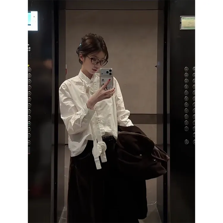 parkyeon韩系设计感白色衬衫女秋冬新款高级感气质简约百搭上衣