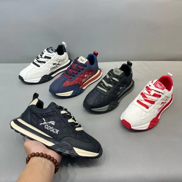 秋冬新款拼接低帮系带厚底老爹鞋舒适软底防滑百搭运动休闲男鞋