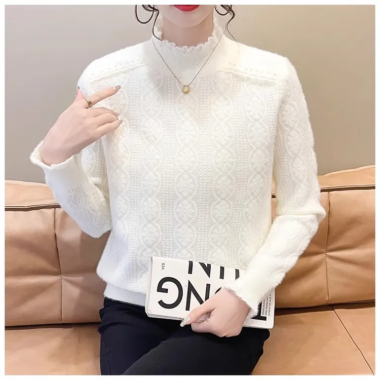 保暖洋气毛衣女2025新款内搭软糯蕾丝衫宽松显瘦针织打底衫K2-27