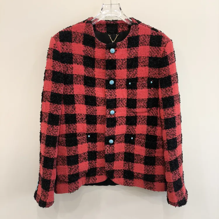 99新 LV 路易威登/绿松石红黑格外套 50码  BB01060