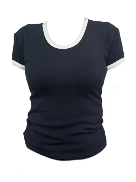 【Amy家】微胖mm设计感撞色边短袖T恤女夏季修身显瘦百搭正肩上衣女