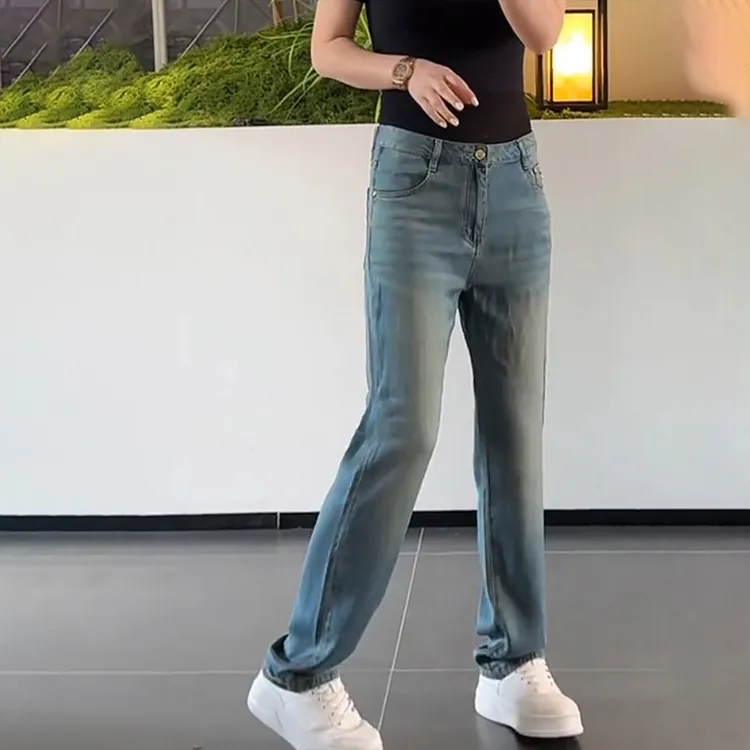 天丝男裤大码夏季男士时尚新款空调牛仔裤水洗蓝色高级感休闲裤潮