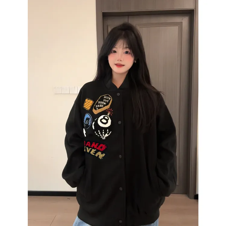 HandSeven美式街头微章字母刺绣春秋男女同穿氛围感高街夹克外套