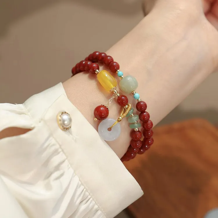 本命年天然红色玛瑙手串玉髓女款七夕送女友礼物双圈平安扣手链