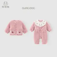 婴幼儿可爱夹棉连体衣冬季女宝宝羊羔绒加厚保暖哈衣爬服外穿抗菌
