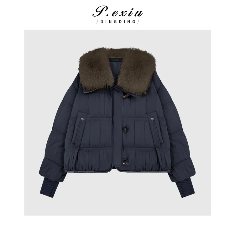 PanYiXiu/潘依绣白鹅绒狐狸毛领工装风牛角扣羽绒服外套 MJY280