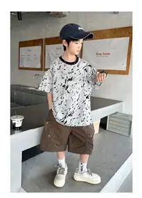 男童夏装帅气时髦烧画儿童夏季短袖2025新款中大童装夏款潮t