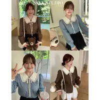 KMZY/KMZY山_山【落日梧桐】微胖韩版娃娃领减龄蕾丝袖边波点衬衫女