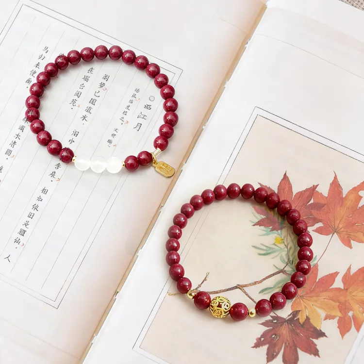 天然辰砂保真朱砂手串女款紫金砂金钱珠手链本命年帝王砂