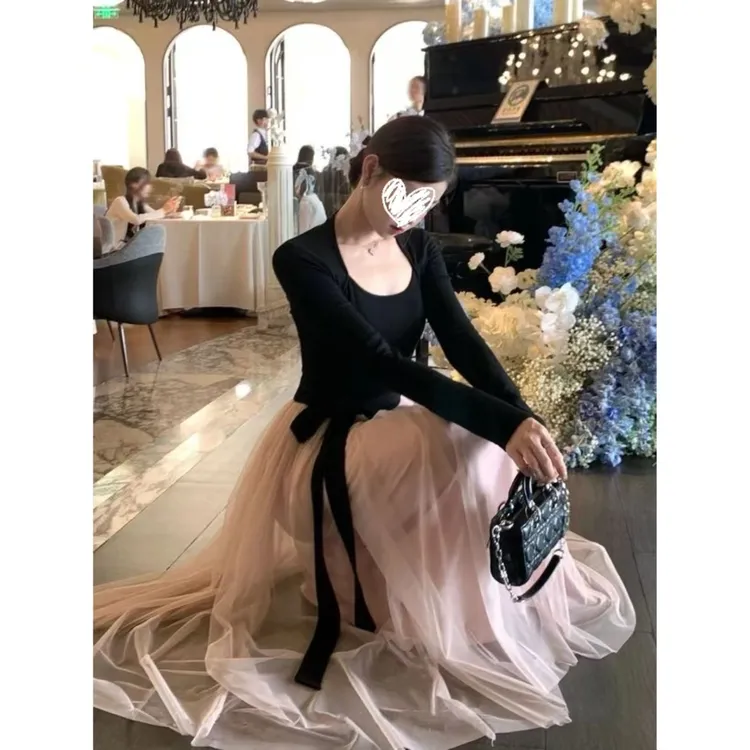 Y5363【坏女人拥有一切】加厚磨毛连衣裙气质千金显瘦坎肩大摆裙