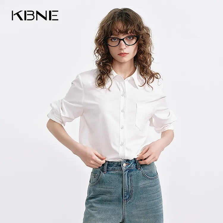 KBNE白色衬衫女款2025秋季新款经典百搭通勤老钱风设计感气质衬衣